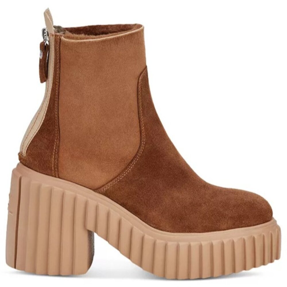 AGL Tiggy Brown Suede Fleece Lined Platform Block Heeled Boots, Size 40.5 | 10.5
